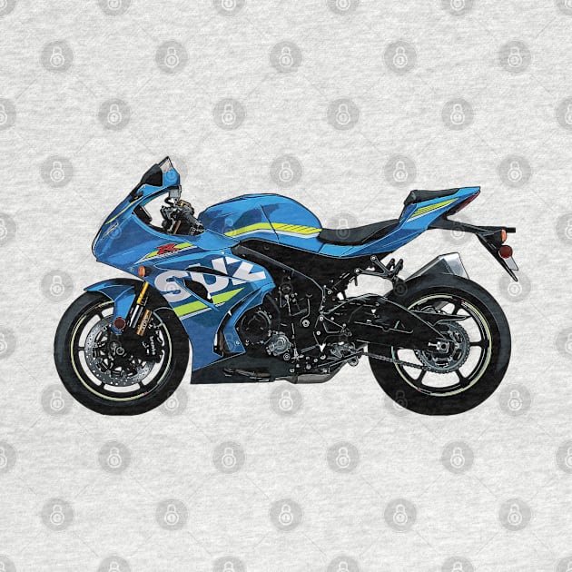 Blue GSX R1000 Side View Illustration by KAM Std